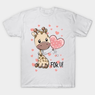 Сute cartoon giraffe with balloon & hearts love you T-Shirt